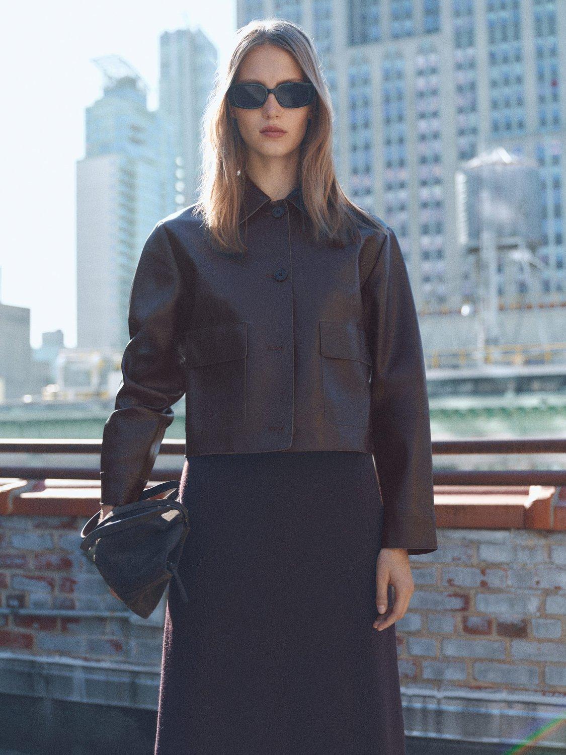 Mango Sabina Faux Leather Jacket, Brown