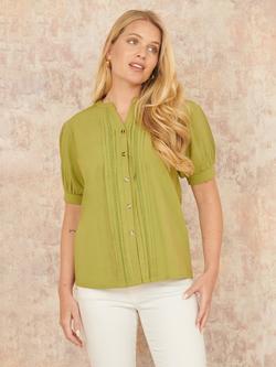 Yumi Pleated Short Sleeve Shirt, Green