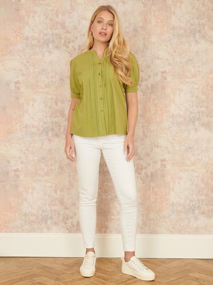 Yumi Pleated Short Sleeve Shirt - view 2, Green