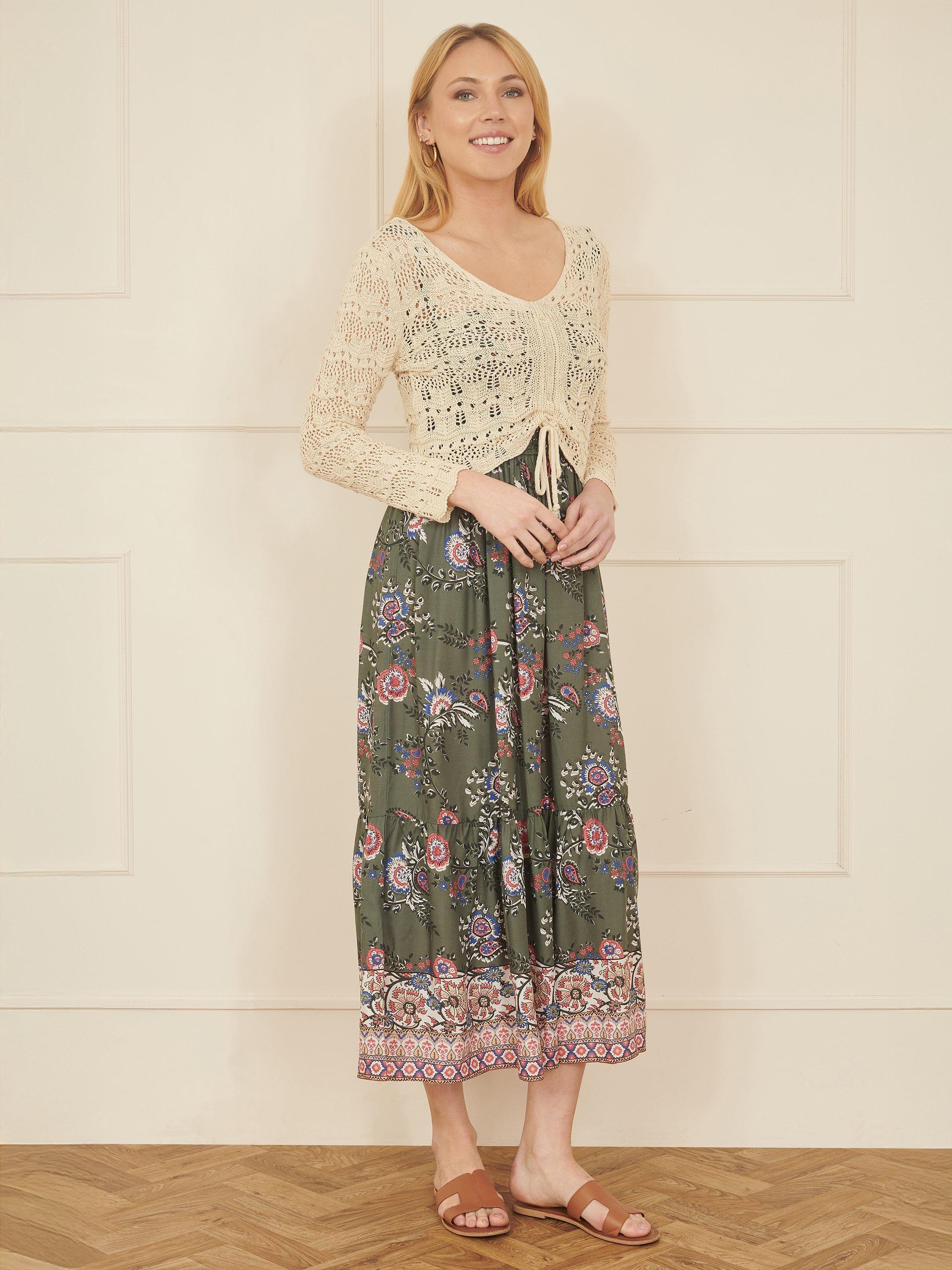 Product image 2 of 5, which shows Yumi Front Ruched Crochet Top, Beige, S