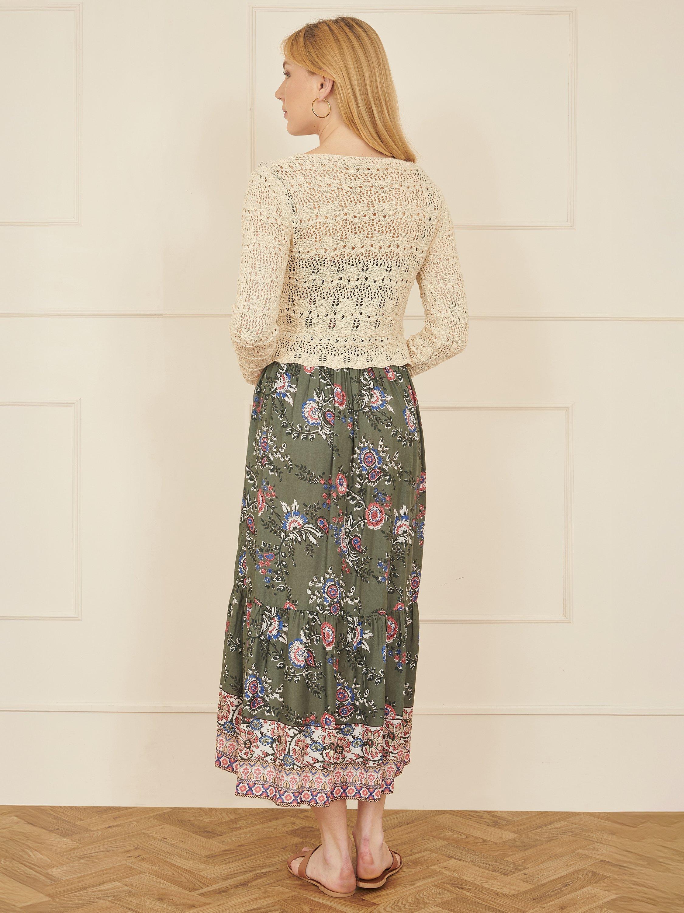 Product image 4 of 5, which shows Yumi Front Ruched Crochet Top, Beige, S