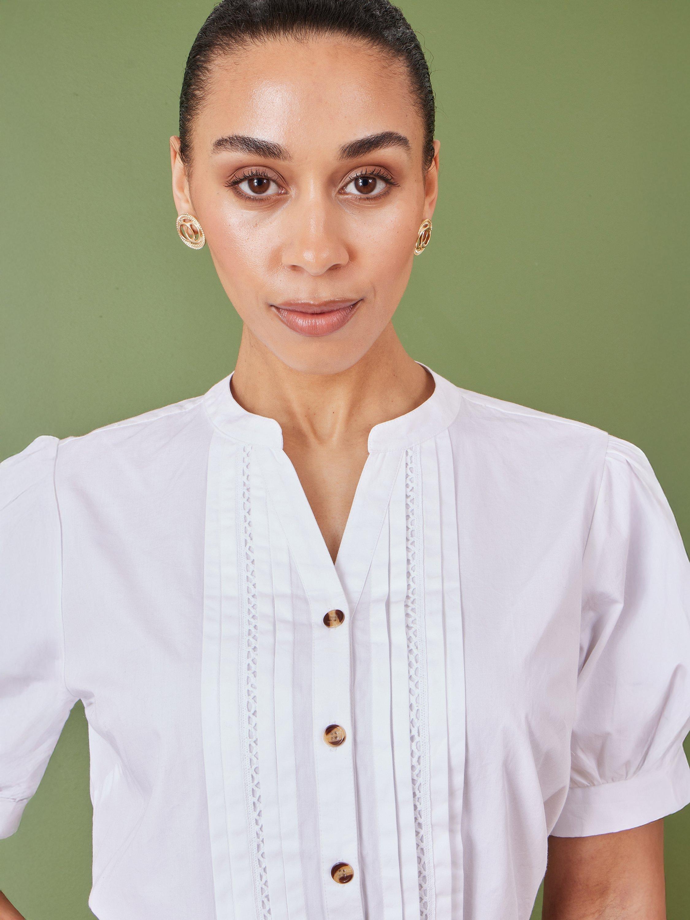Product image 4 of 6, which shows Yumi Pleated Short Sleeve Shirt, White, 8