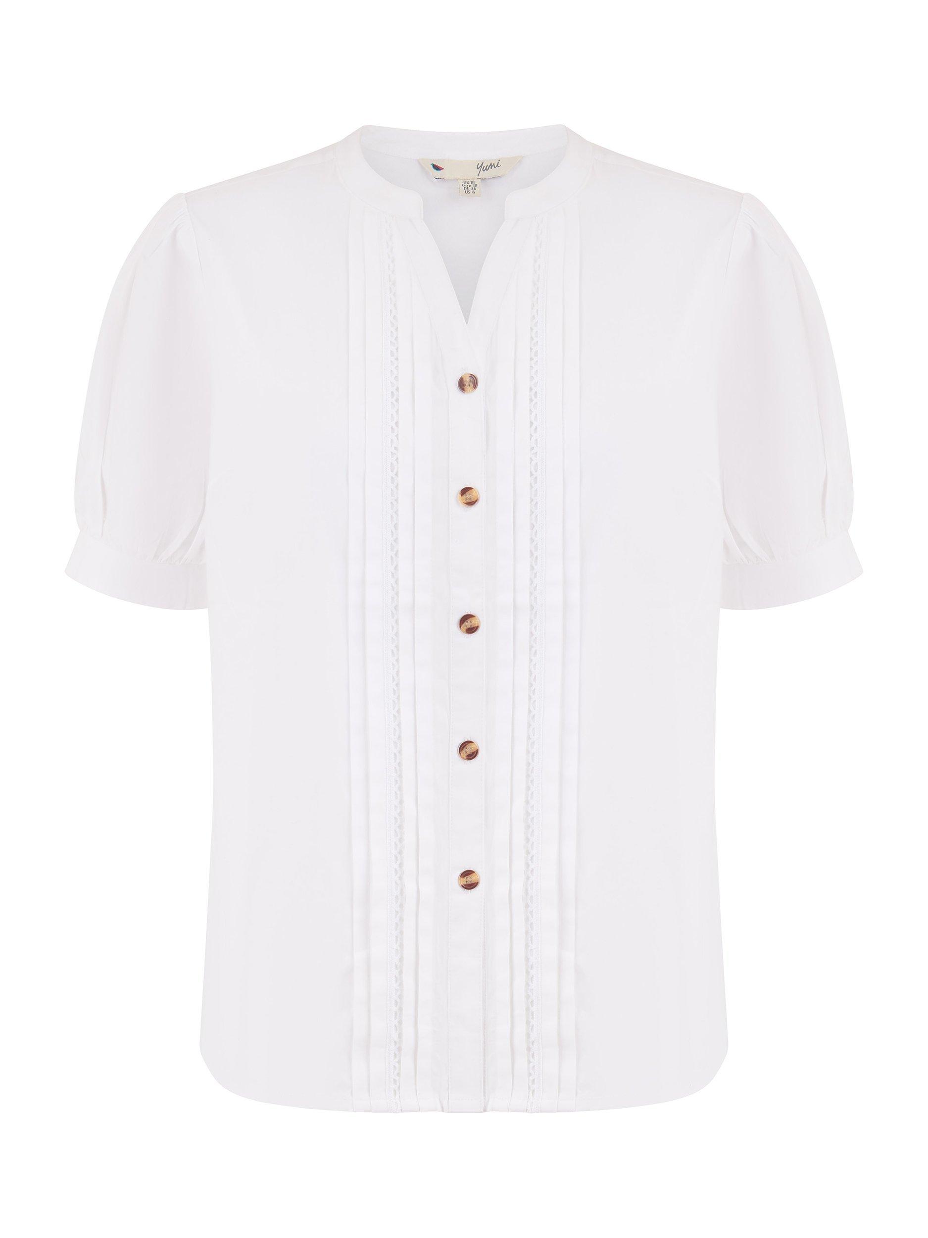 Product image 6 of 6, which shows Yumi Pleated Short Sleeve Shirt, White, 8