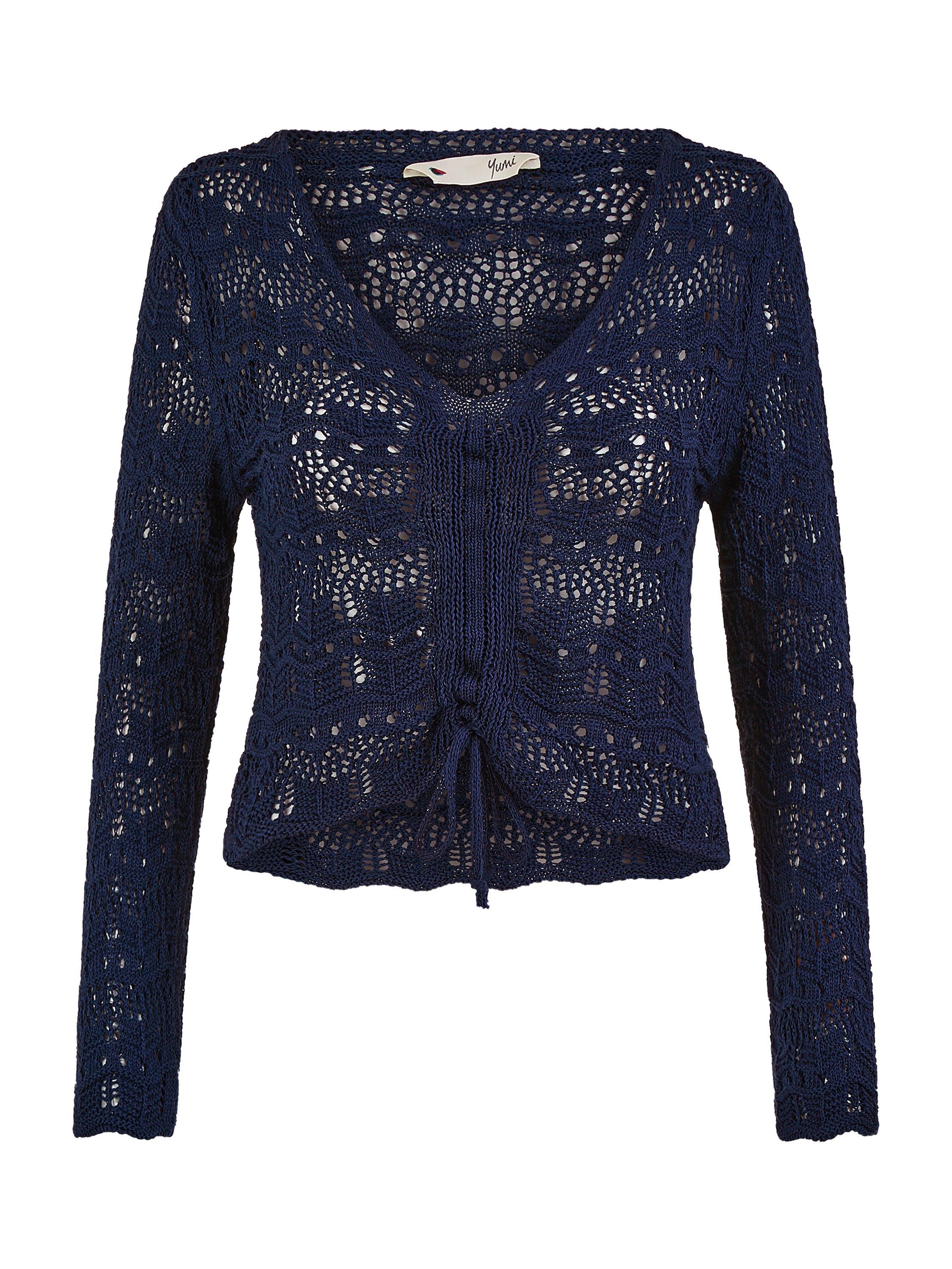Product image 4 of 4, which shows Yumi Crochet Ruched Top, Navy, S