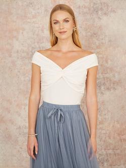 Yumi Jersey Knot Bardot Top, White, White
