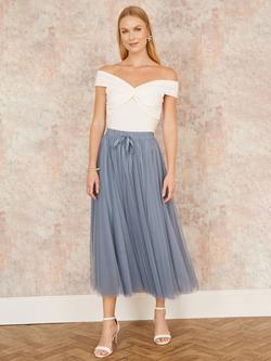 Yumi Jersey Knot Bardot Top, White - view 2, White