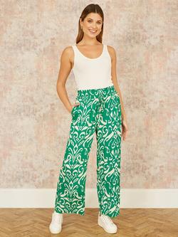 Yumi Ikat Print Relaxed Fit Trousers, Green, Green