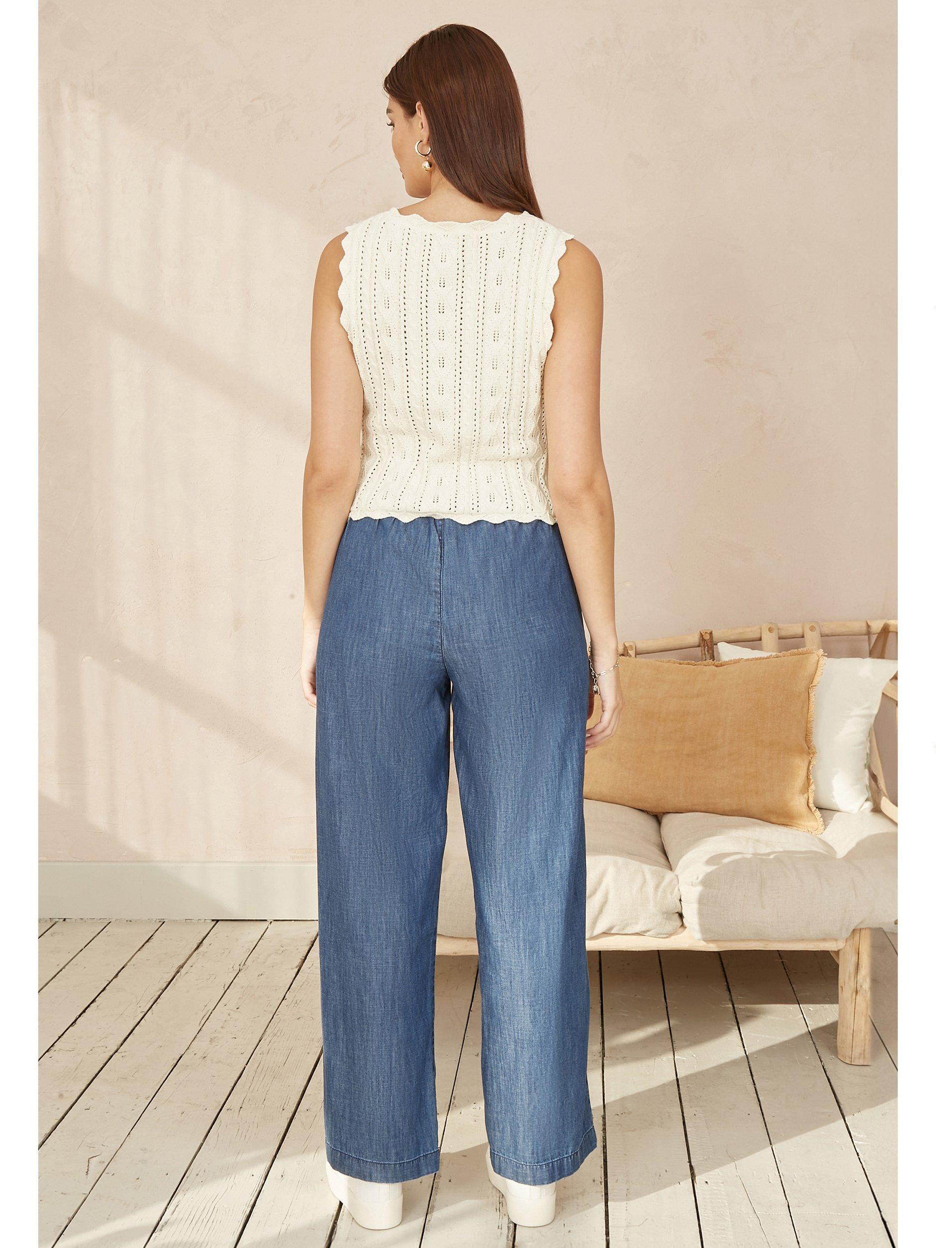 Product image 4 of 5, which shows Yumi Crochet V-Neck Waistcoat, Ivory, S