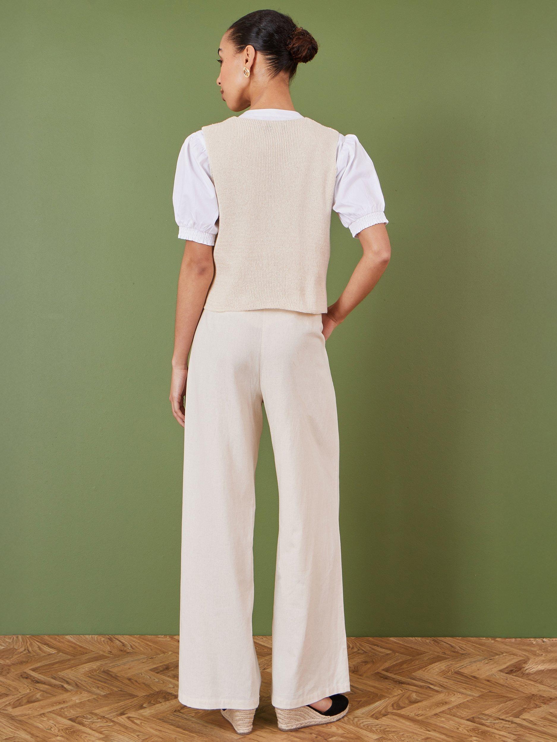 Product image 4 of 5, which shows Yumi Floral Knit Tie Front Waistcoat, Beige, S