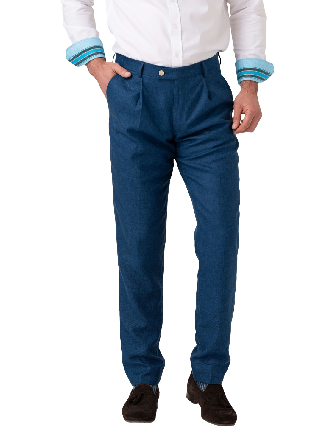 Product image 1 of 8, which shows KOY Linen Blend Suit Trousers, Blue Teal, W30/L34