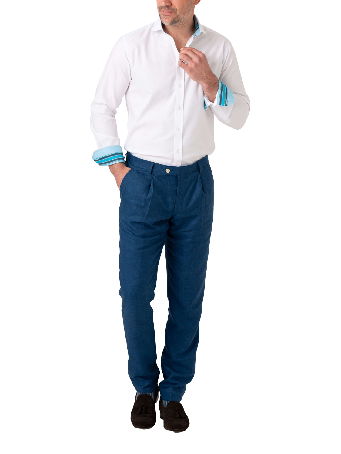 Product image 3 of 8, which shows KOY Linen Blend Suit Trousers, Blue Teal, W30/L34