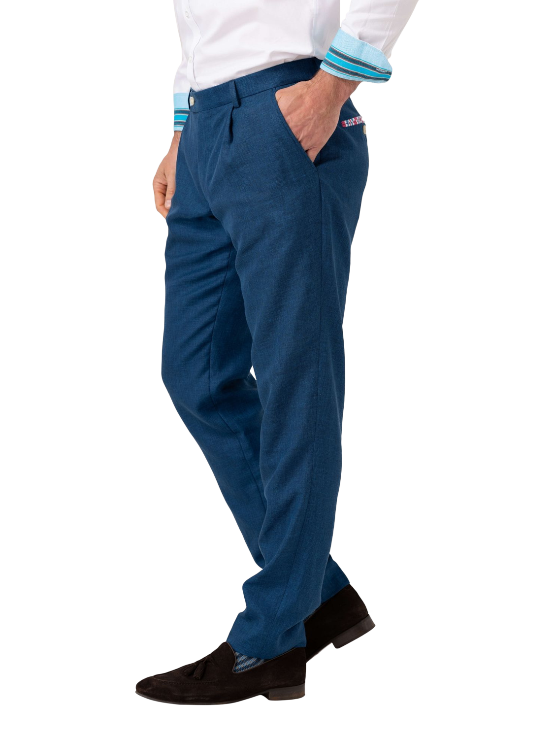 Product image 4 of 8, which shows KOY Linen Blend Suit Trousers, Blue Teal, W30/L34