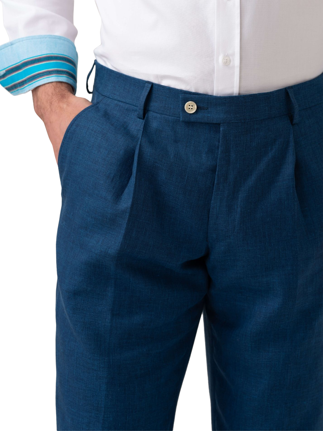 Product image 6 of 8, which shows KOY Linen Blend Suit Trousers, Blue Teal, W30/L34