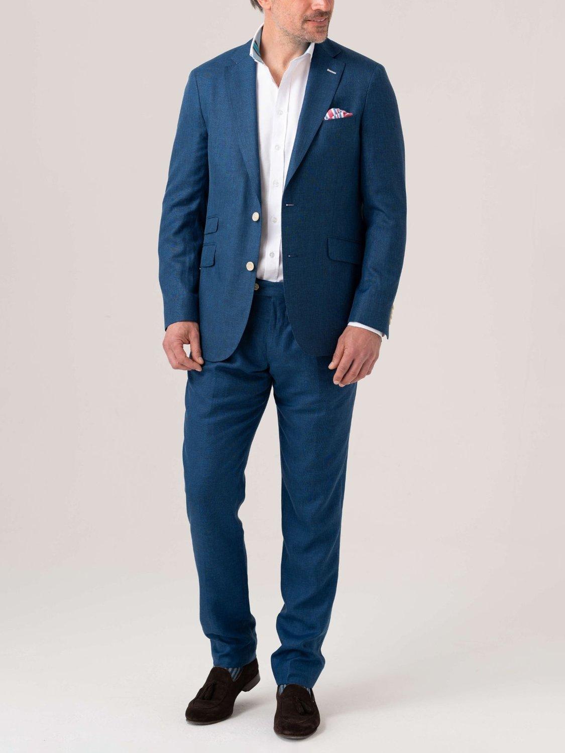 Product image 7 of 8, which shows KOY Linen Blend Suit Trousers, Blue Teal, W30/L34