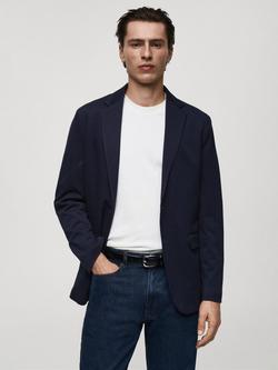 Mango Verner Cotton Blend Blazer, Navy, Navy