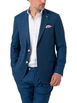 KOY Linen Wool Silk Blend Blazer, Blue Teal