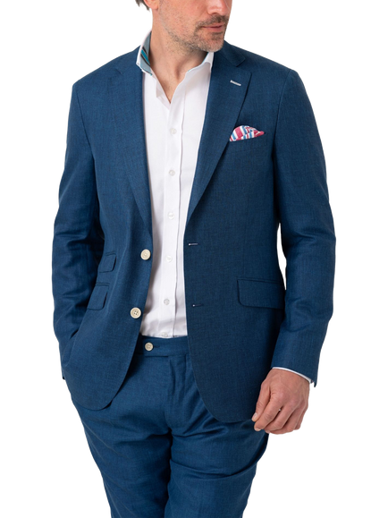KOY Linen Wool Silk Blend Blazer, Blue Teal