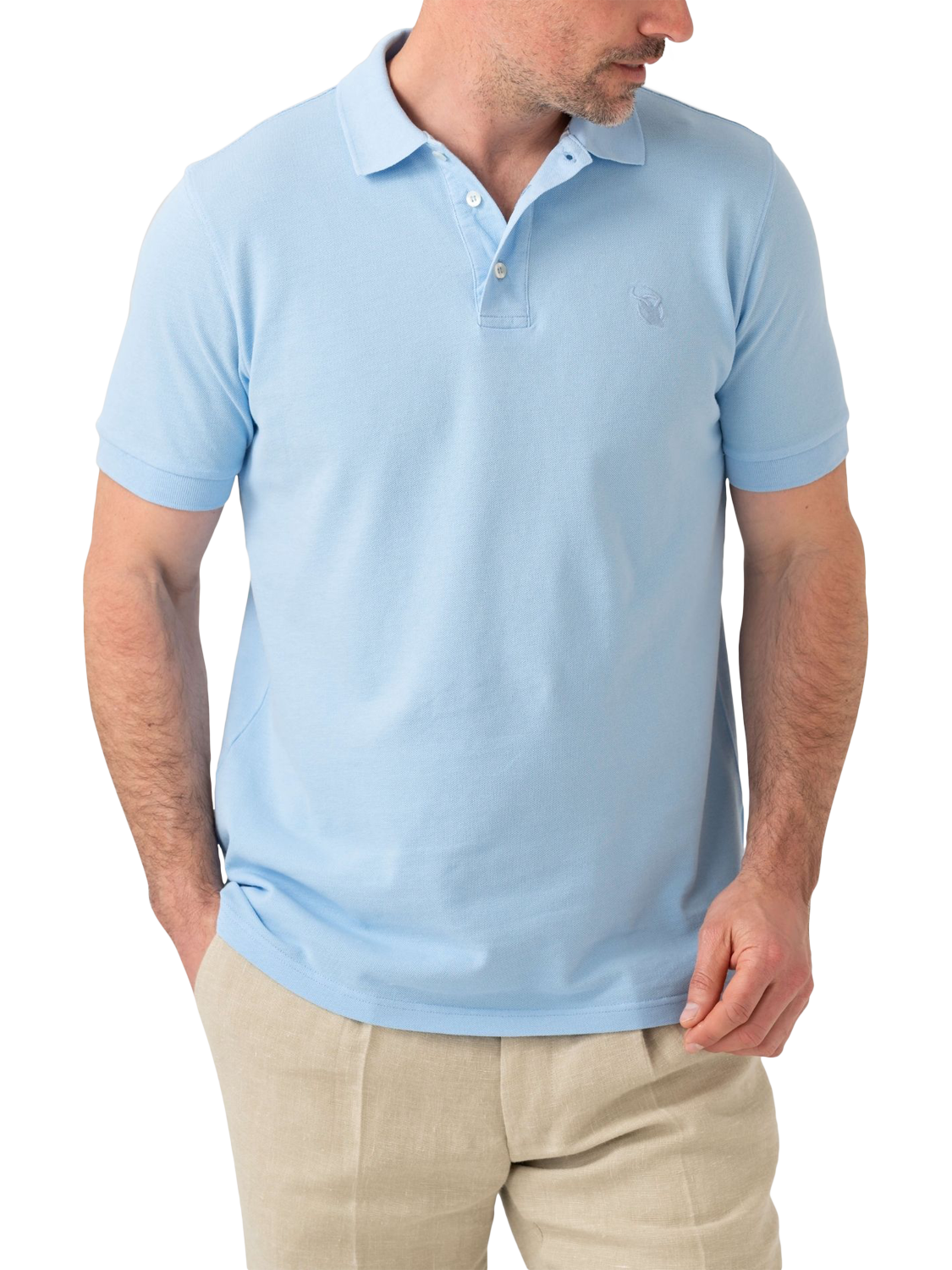 Product image 1 of 6, which shows KOY Cotton Regular Fit Short Sleeve Pique Polo Shirt, Light Blue, S