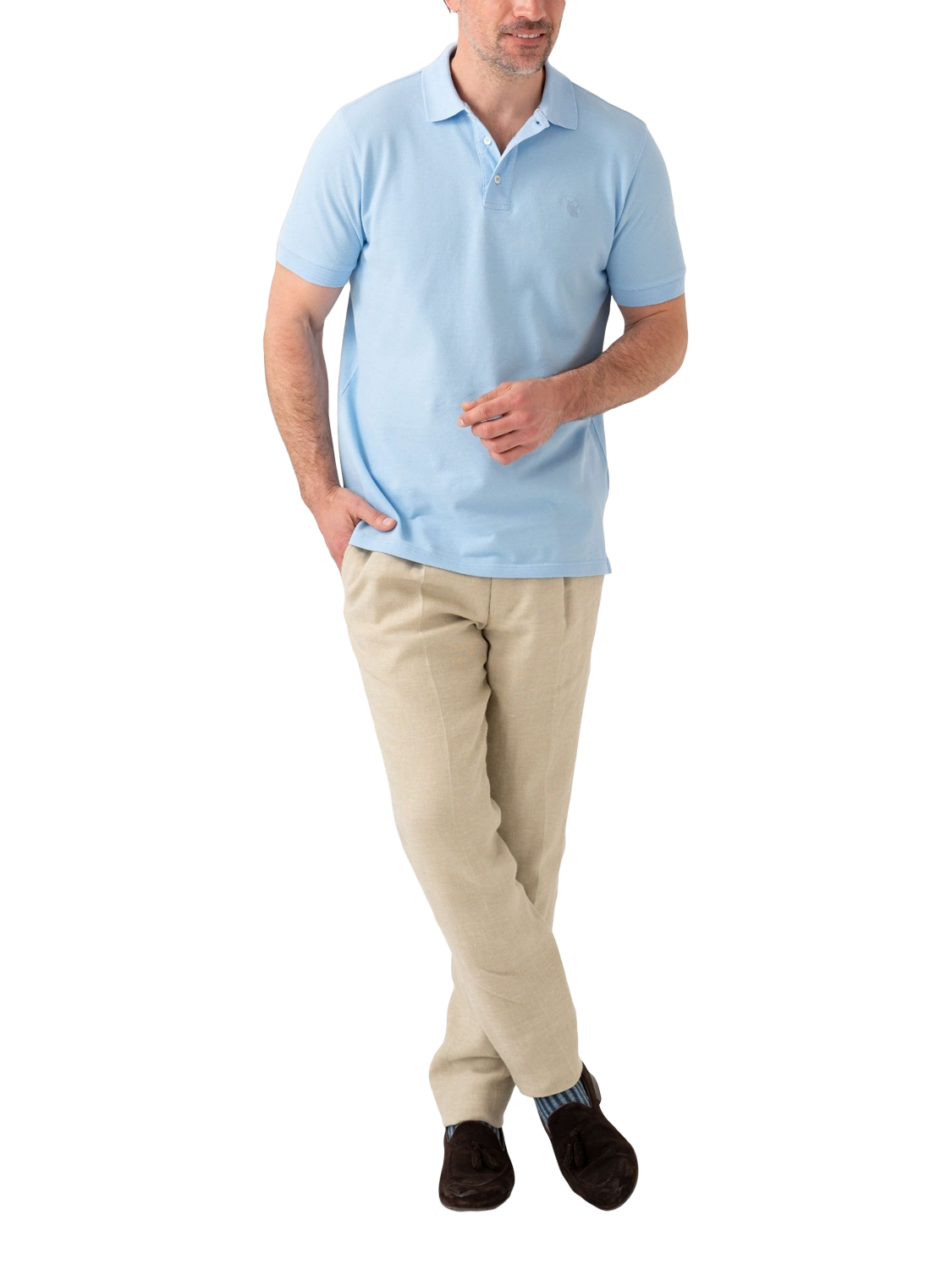 Product image 3 of 6, which shows KOY Cotton Regular Fit Short Sleeve Pique Polo Shirt, Light Blue, S