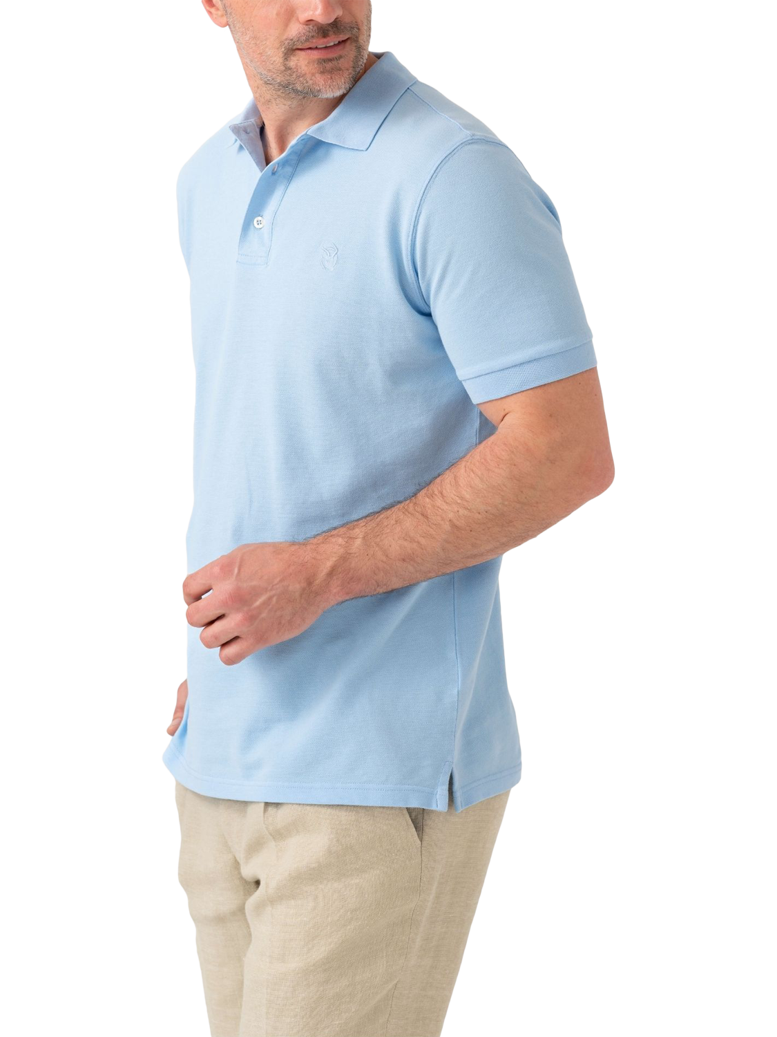 Product image 4 of 6, which shows KOY Cotton Regular Fit Short Sleeve Pique Polo Shirt, Light Blue, S