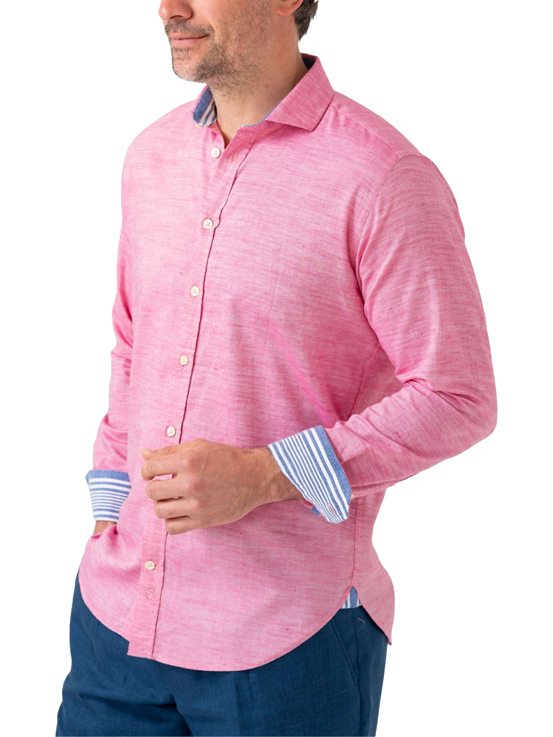 Product image 5 of 7, which shows KOY Cotton Linen Blend Regular Fit Shirt, Coral, S