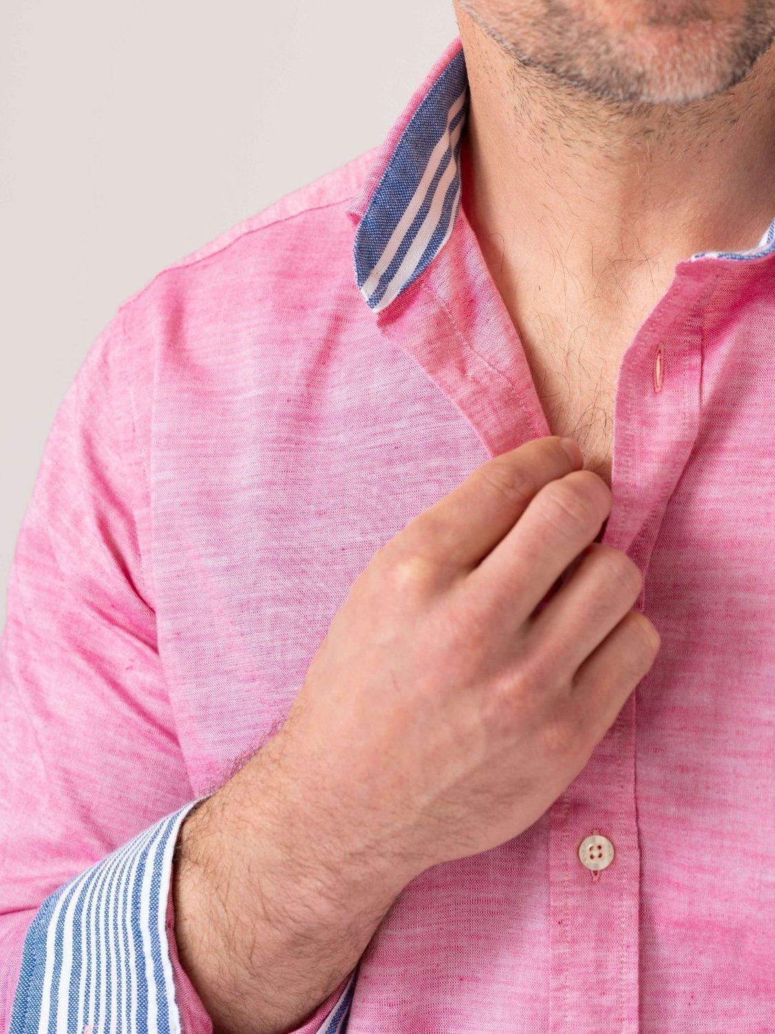 Product image 7 of 7, which shows KOY Cotton Linen Blend Regular Fit Shirt, Coral, S