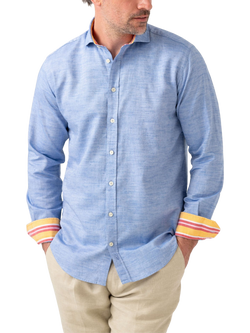 KOY Cotton Linen Blend Regular Fit Shirt, Deep Blue