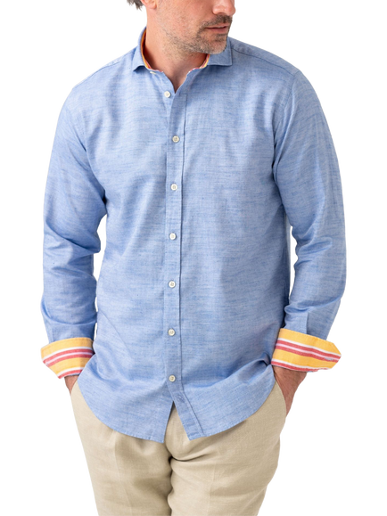 KOY Cotton Linen Blend Regular Fit Shirt, Deep Blue
