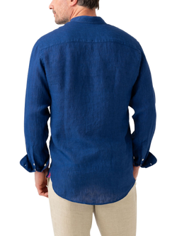 KOY Linen Striped African Kikoy Regular Fit Grandad Collar Shirt - view 2, Royal Blue