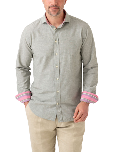 KOY Cotton Linen Blend Regular Fit Shirt, Green