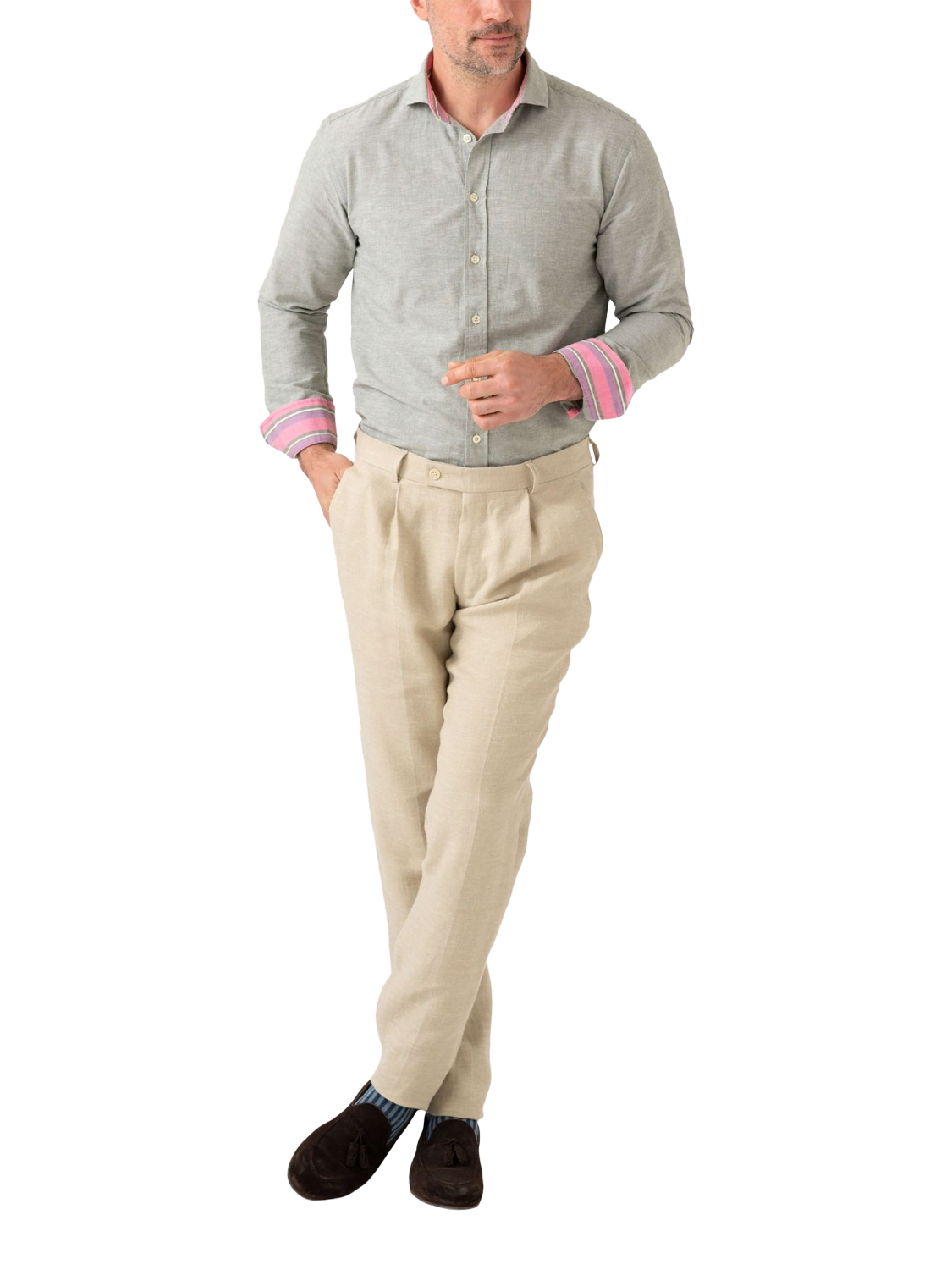Product image 3 of 8, which shows KOY Cotton Linen Blend Regular Fit Shirt, Green, S