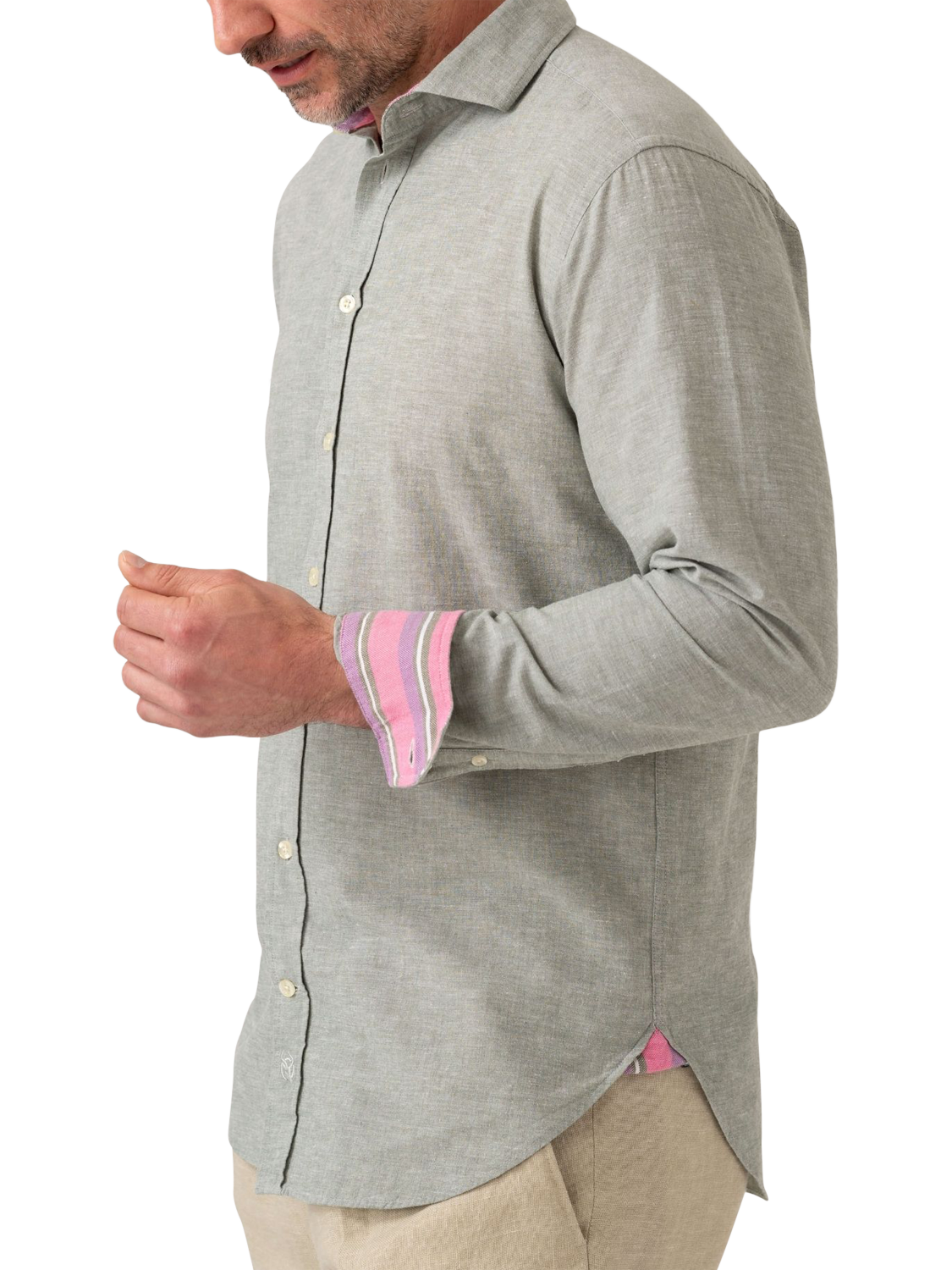Product image 5 of 8, which shows KOY Cotton Linen Blend Regular Fit Shirt, Green, S