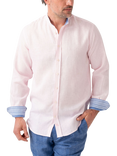 KOY Linen Striped African Kikoy Regular Fit Grandad Collar Shirt, Light Pink