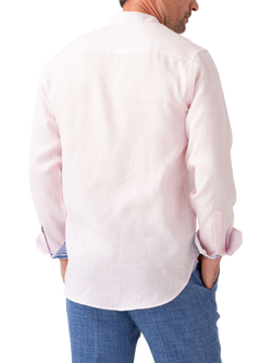 KOY Linen Striped African Kikoy Regular Fit Grandad Collar Shirt - view 2, Light Pink