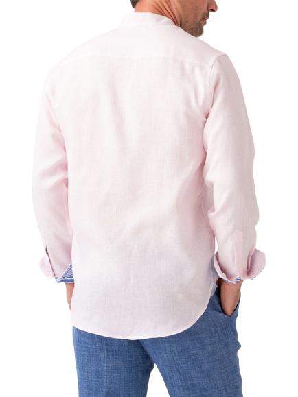 KOY Linen Striped African Kikoy Regular Fit Grandad Collar Shirt - view 2, Light Pink