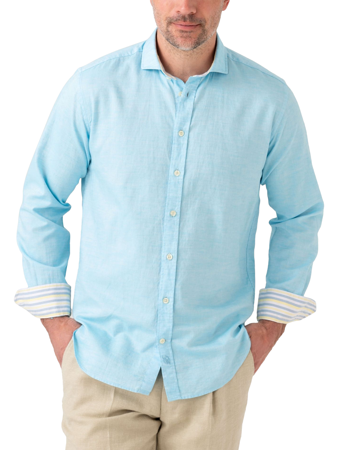 Product image 1 of 7, which shows KOY Cotton Linen Blend Regular Fit Shirt, Turquoise, S