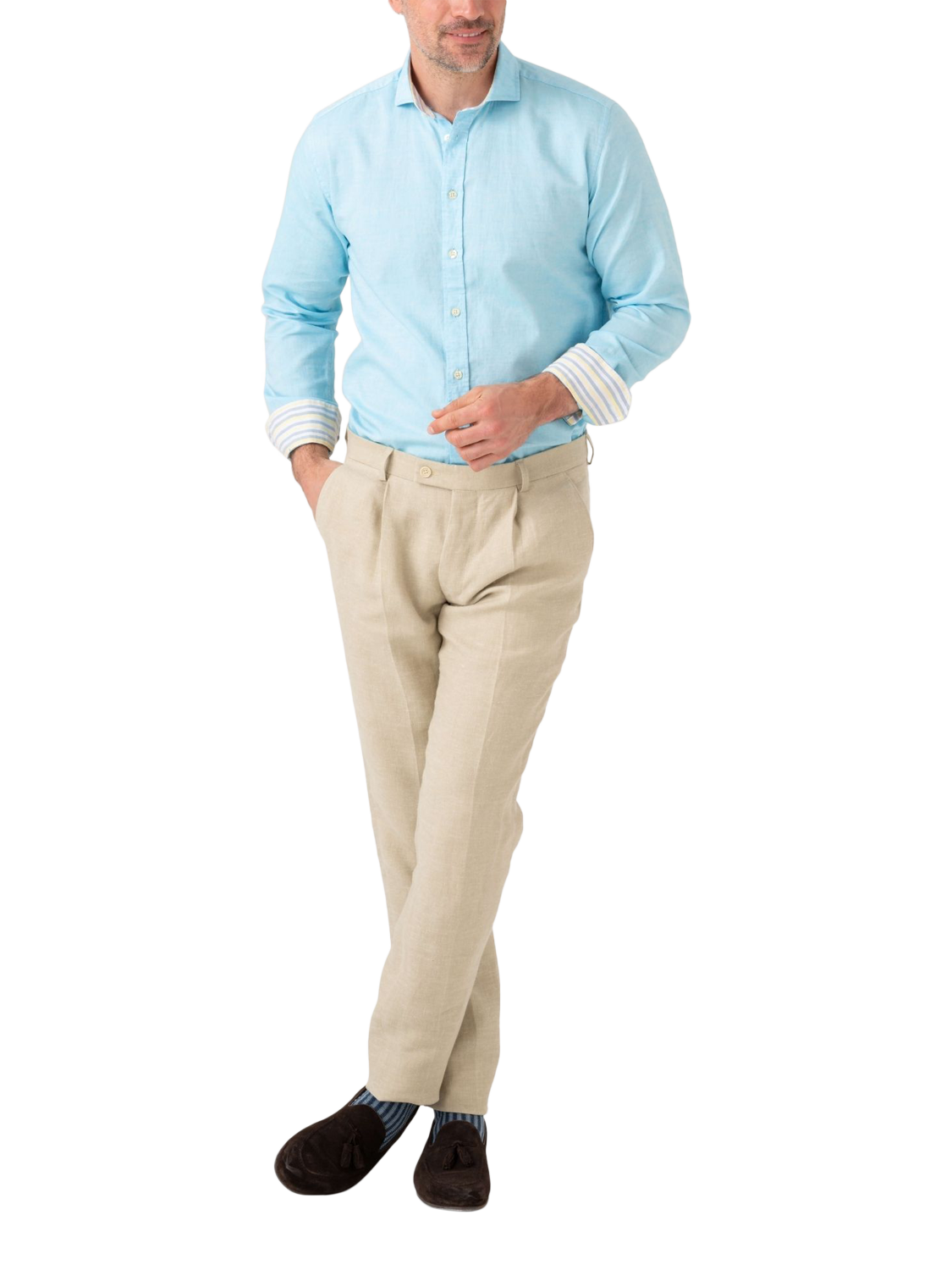 Product image 3 of 7, which shows KOY Cotton Linen Blend Regular Fit Shirt, Turquoise, S