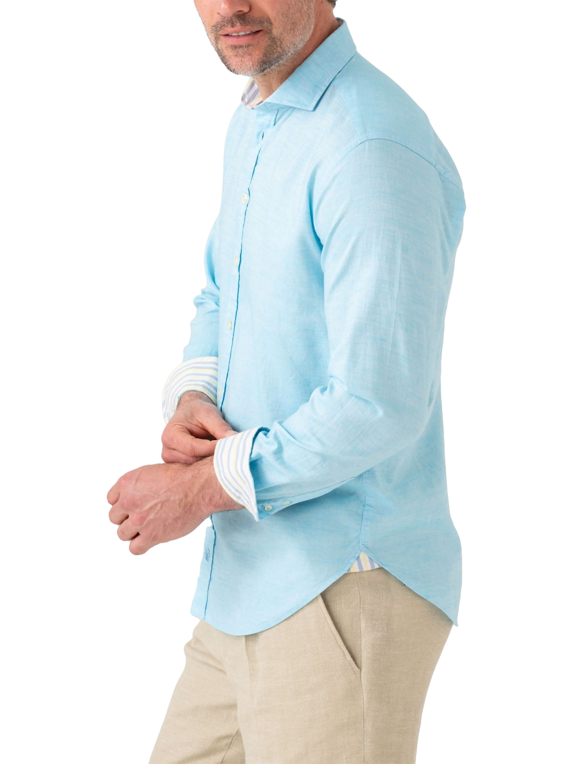 Product image 5 of 7, which shows KOY Cotton Linen Blend Regular Fit Shirt, Turquoise, S