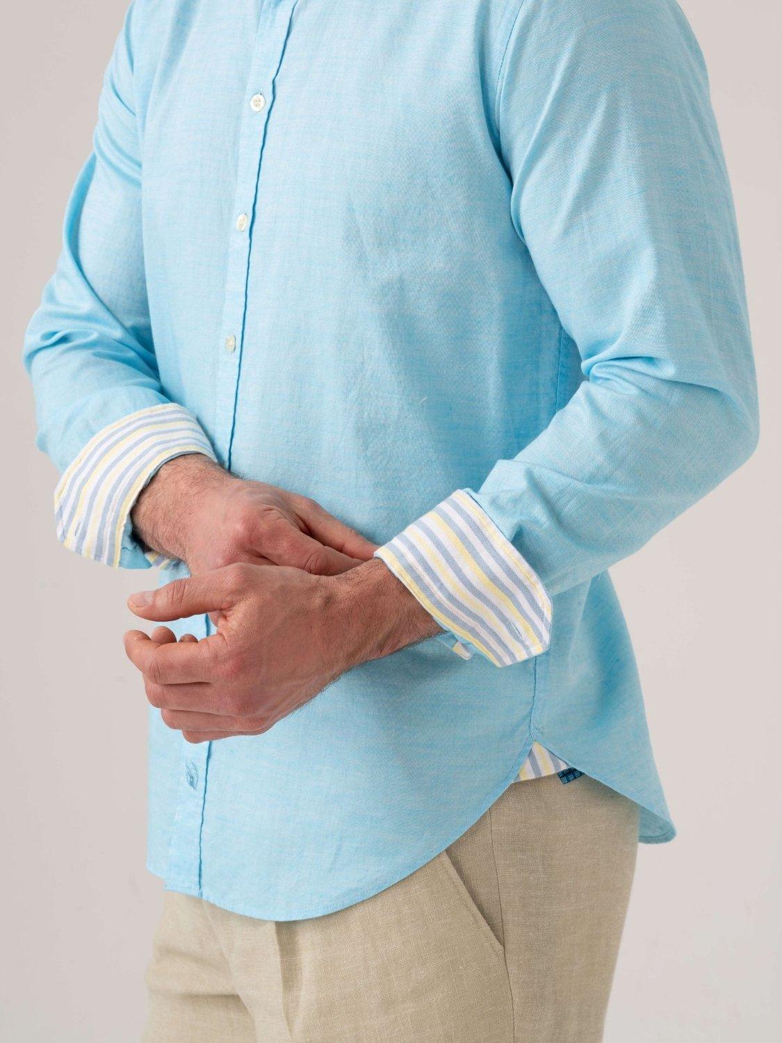 Product image 7 of 7, which shows KOY Cotton Linen Blend Regular Fit Shirt, Turquoise, S