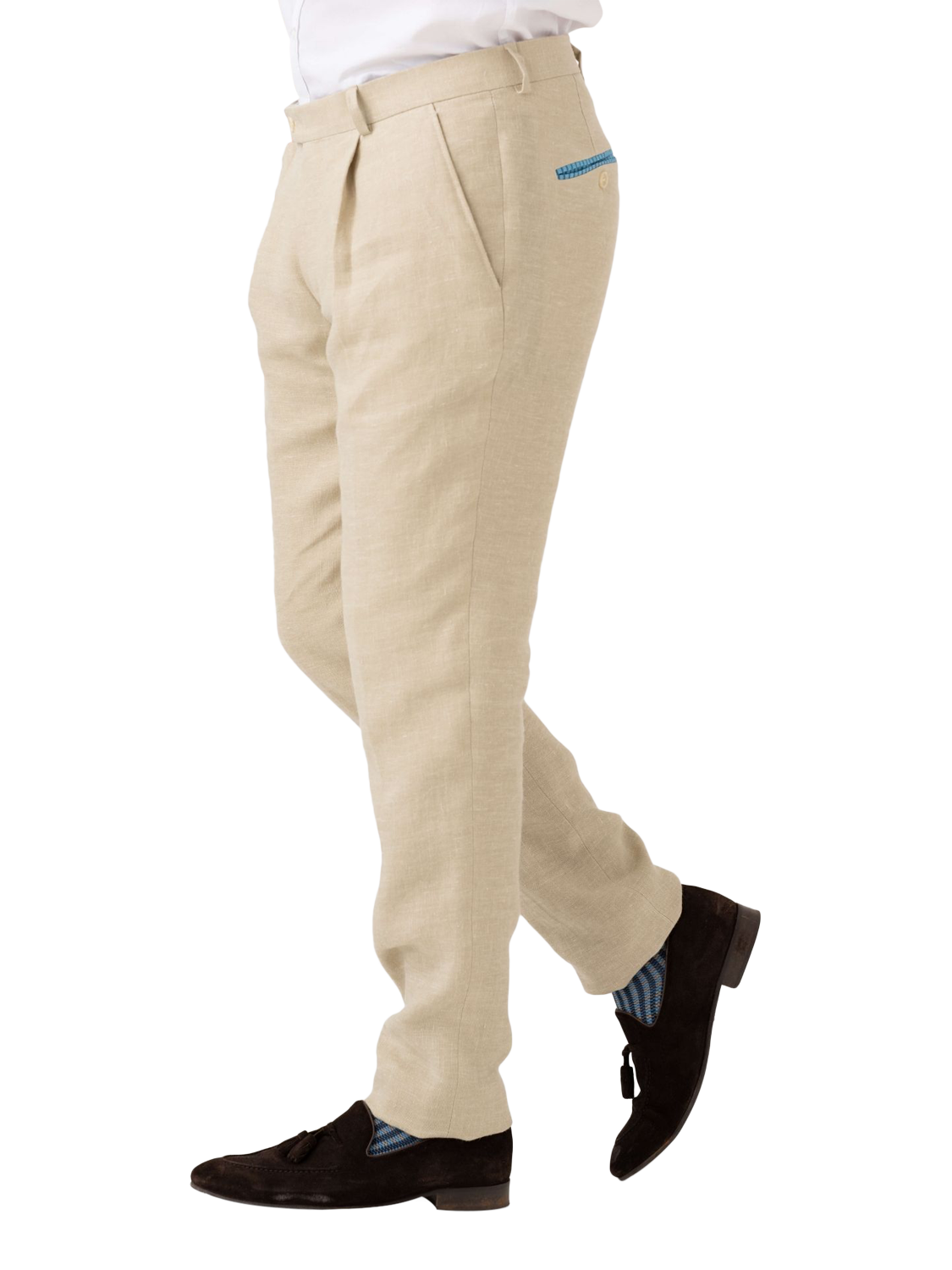 Product image 4 of 8, which shows KOY Linen Wool Silk Blend Trousers, Natural Beige, W30/L34