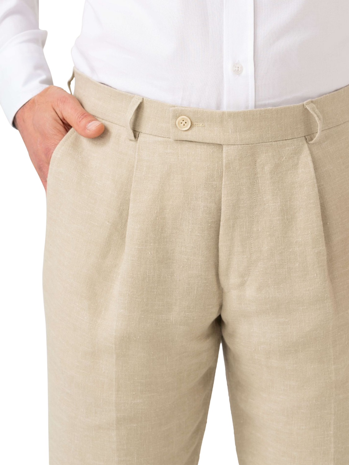 Product image 6 of 8, which shows KOY Linen Wool Silk Blend Trousers, Natural Beige, W30/L34
