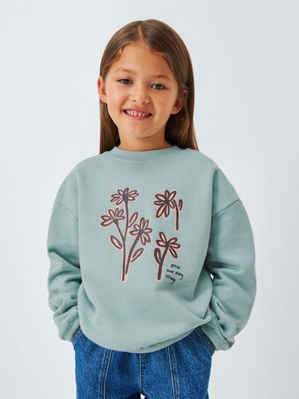 John Lewis Kids' Graphic Flowers Sweatshirt, Blue, Blue