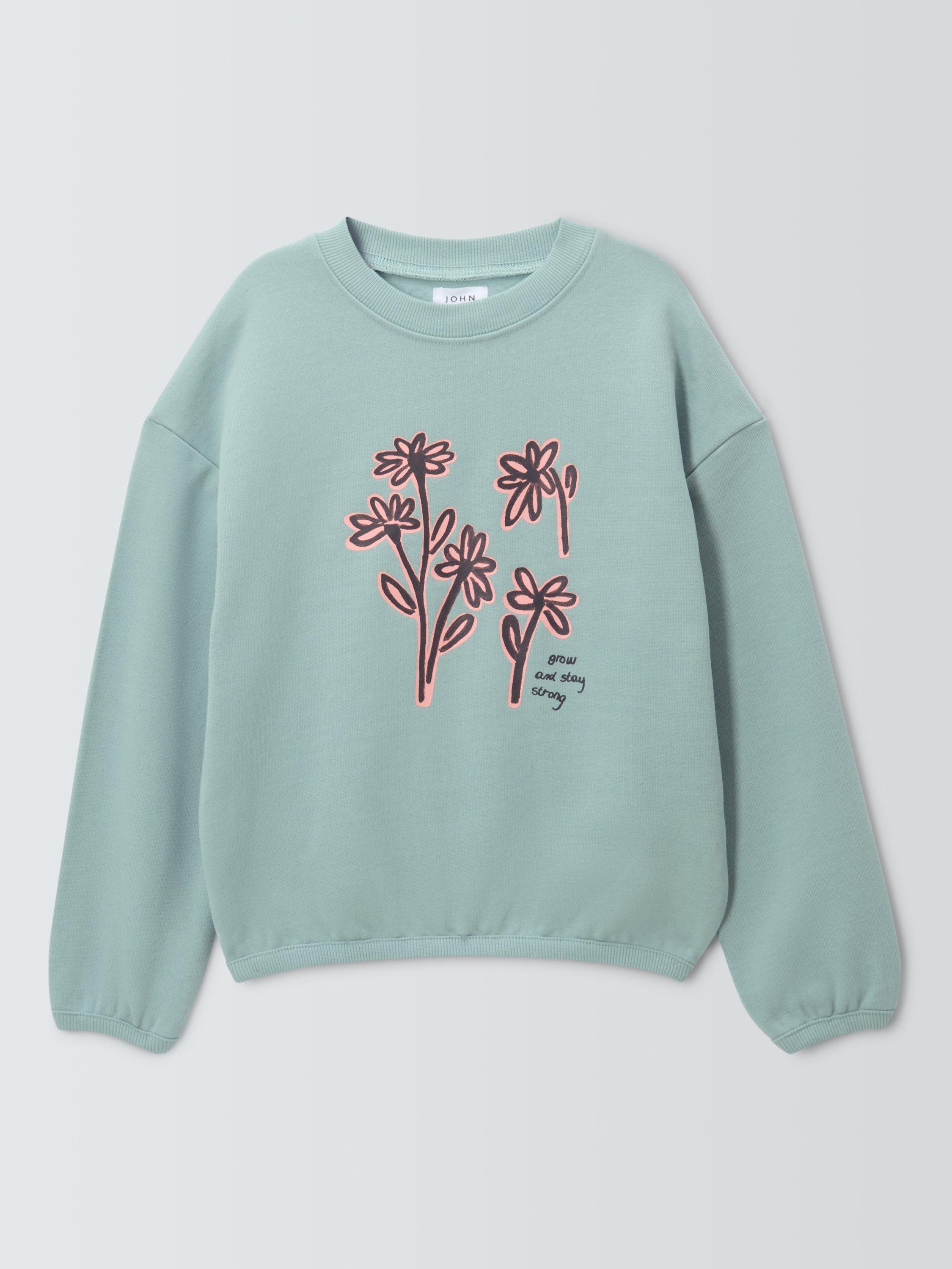 Product image 1 of 3, which shows John Lewis Kids' Graphic Flowers Sweatshirt, Blue, 3 years
