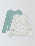 John Lewis Kids' Plain/Floral Pointelle Tops, Pack of 2, Blue, Cream