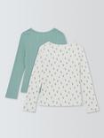 John Lewis Kids' Plain/Floral Pointelle Tops, Pack of 2, Blue, Cream