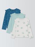 John Lewis Kids' Floral/Bird Frill Sleeve Jersey Tops, Pack of 3, Blue