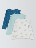 John Lewis Kids' Floral/Bird Frill Sleeve Jersey Tops, Pack of 3, Blue