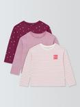 John Lewis Kids' Heart/Floral/Stripe Jersey Tops, Pack of 3, Red, Pink