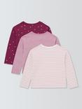 John Lewis Kids' Heart/Floral/Stripe Jersey Tops, Pack of 3, Red, Pink