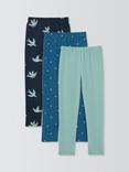 John Lewis Kids' Birds/Floral/Plain Leggings, Pack of 3, Cream, Blue